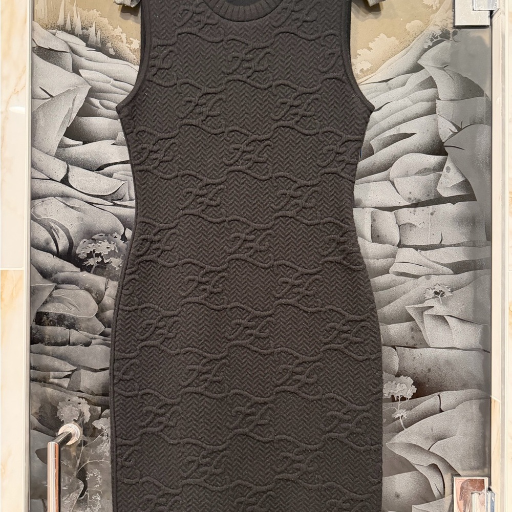Fendi Sleeveless Textured Knit Mini Dress in Charcoal
